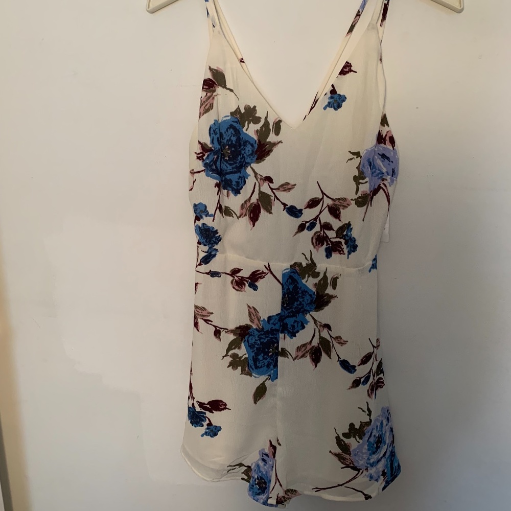 Ivory Romper with Blue and Purple Flowers